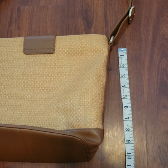 Talbots Woven Leather Shoulder Brown Bag Purse Boho Raffia - Picture 8 of 15